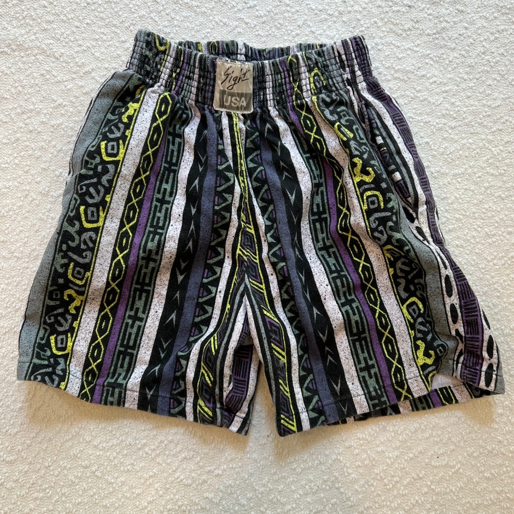 Vintage Sight USA Women Small Geometric Tribal Print Cotton Elastic Waist Shorts